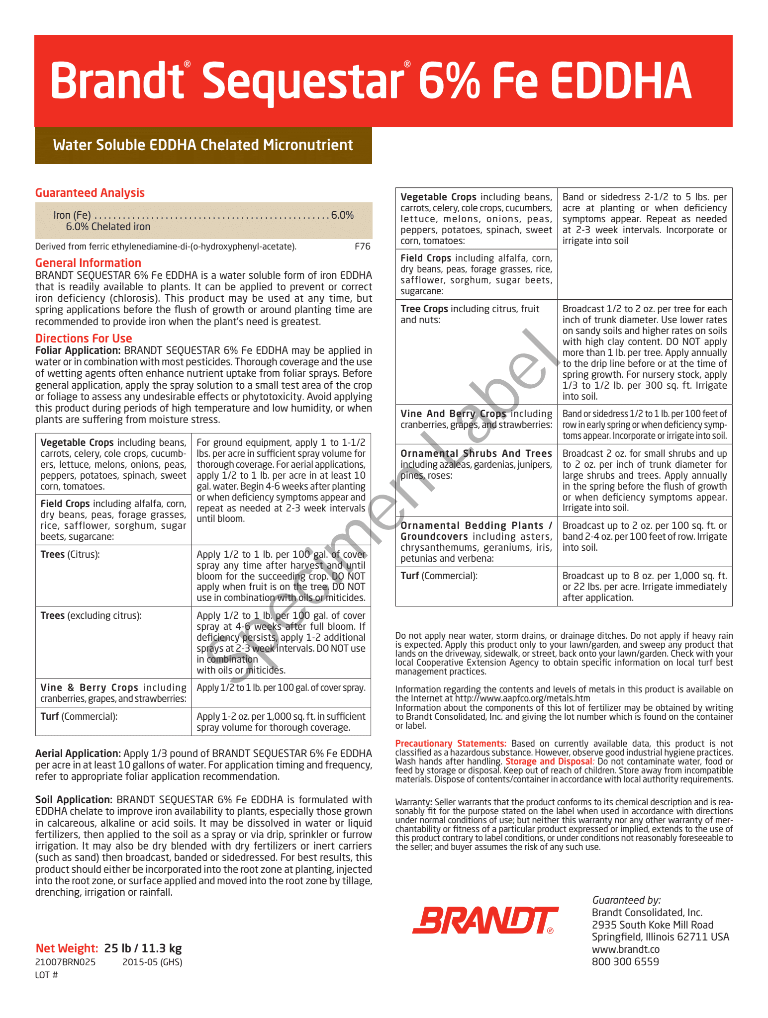 BRANDT Sequestar® 6% Fe EDDHA Water-Dispersible Granule