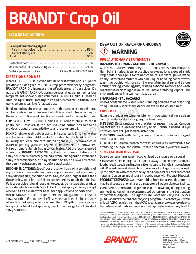 BRANDT Crop Oil 83%/17% Crop Oil Concentrate