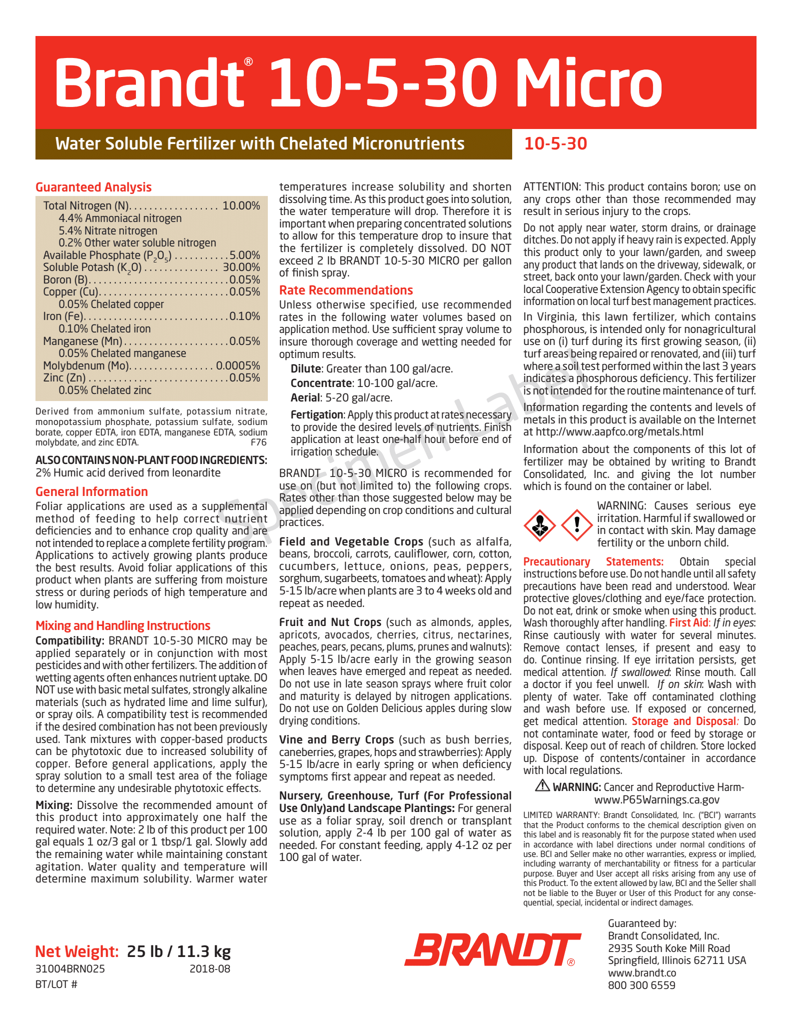 BRANDT 10-5-30 Micros with Seaweed & Humic Acid