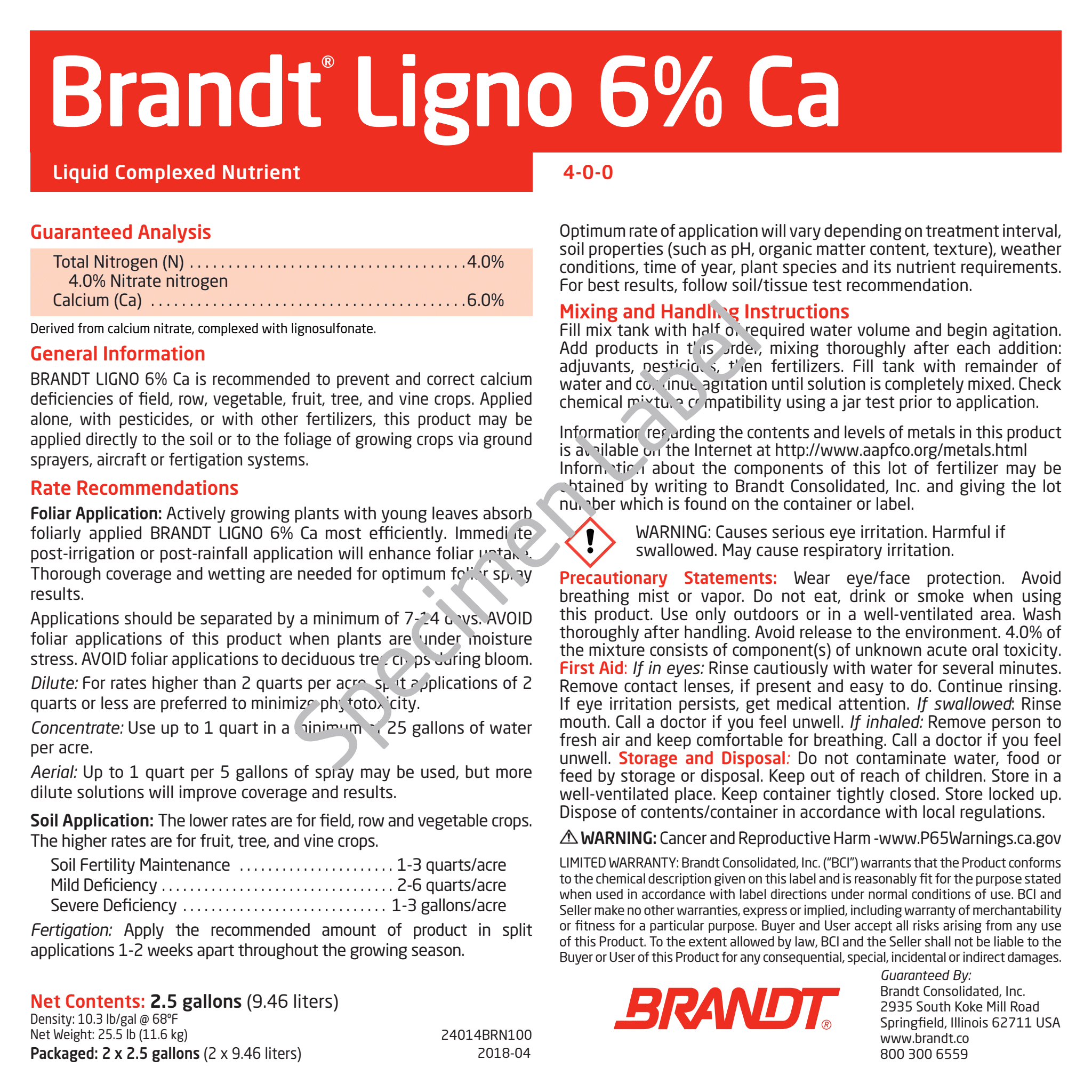 BRANDT Ligno 6% Ca - 4% N, 6% Ca