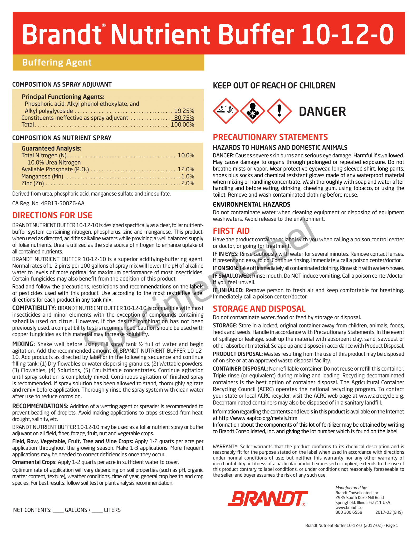 BRANDT Nutrient Buffer 10-12-0