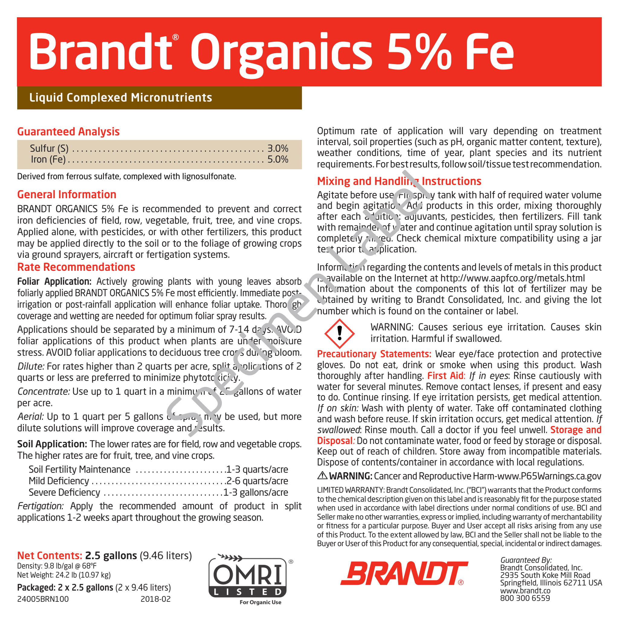 BRANDT Organics 5% Fe (O)