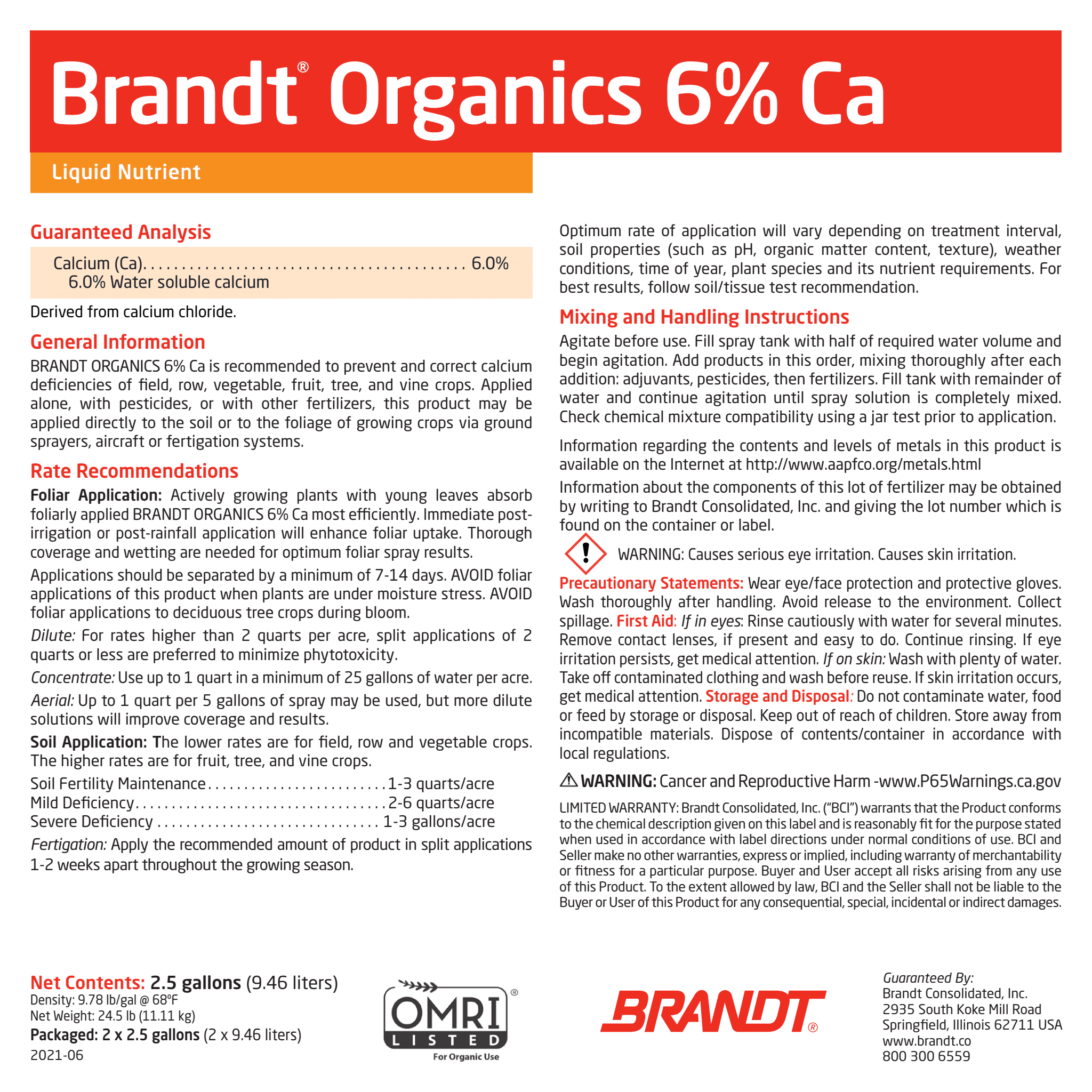 BRANDT Organics 6% Ca (O)