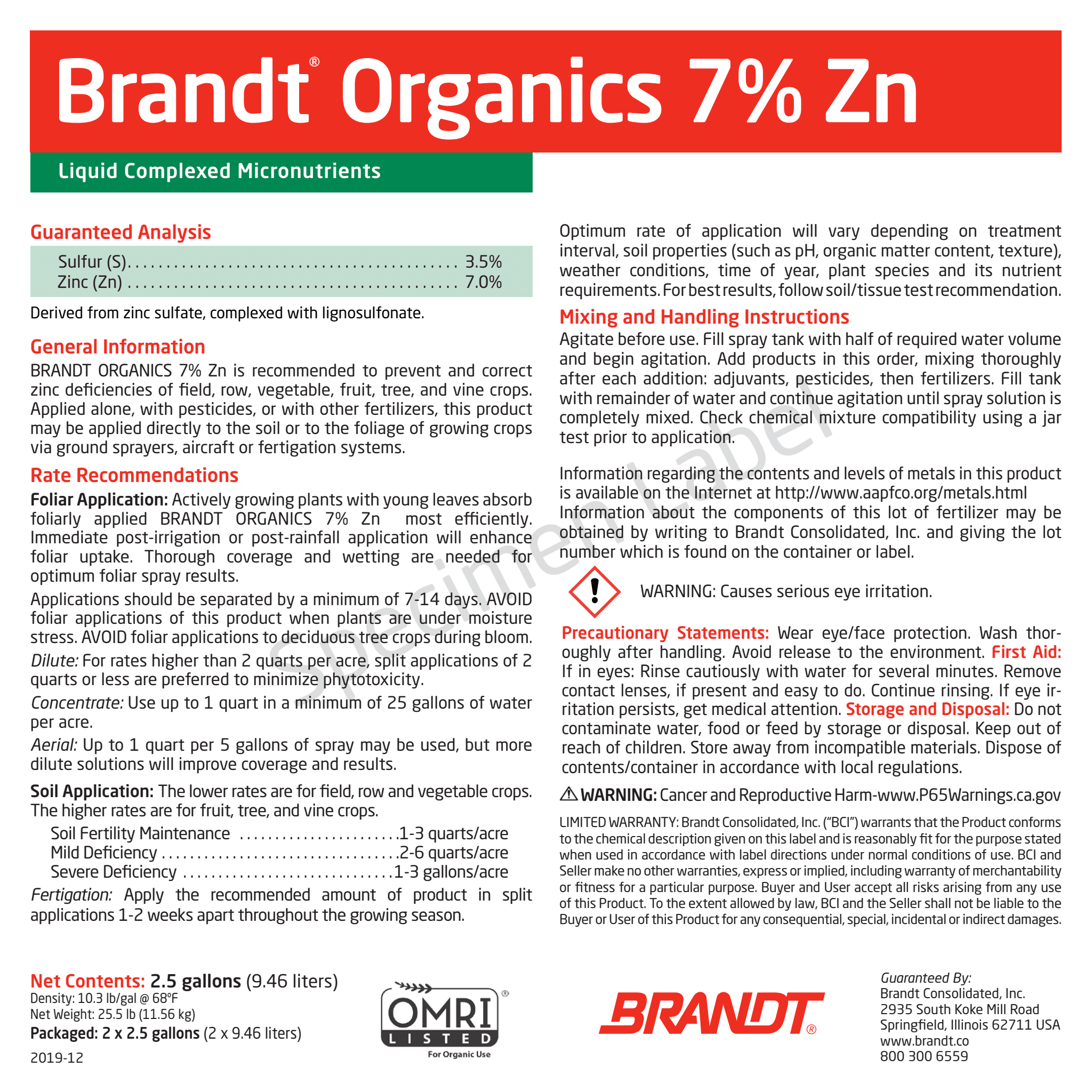 BRANDT Organics 7% Zn (O)