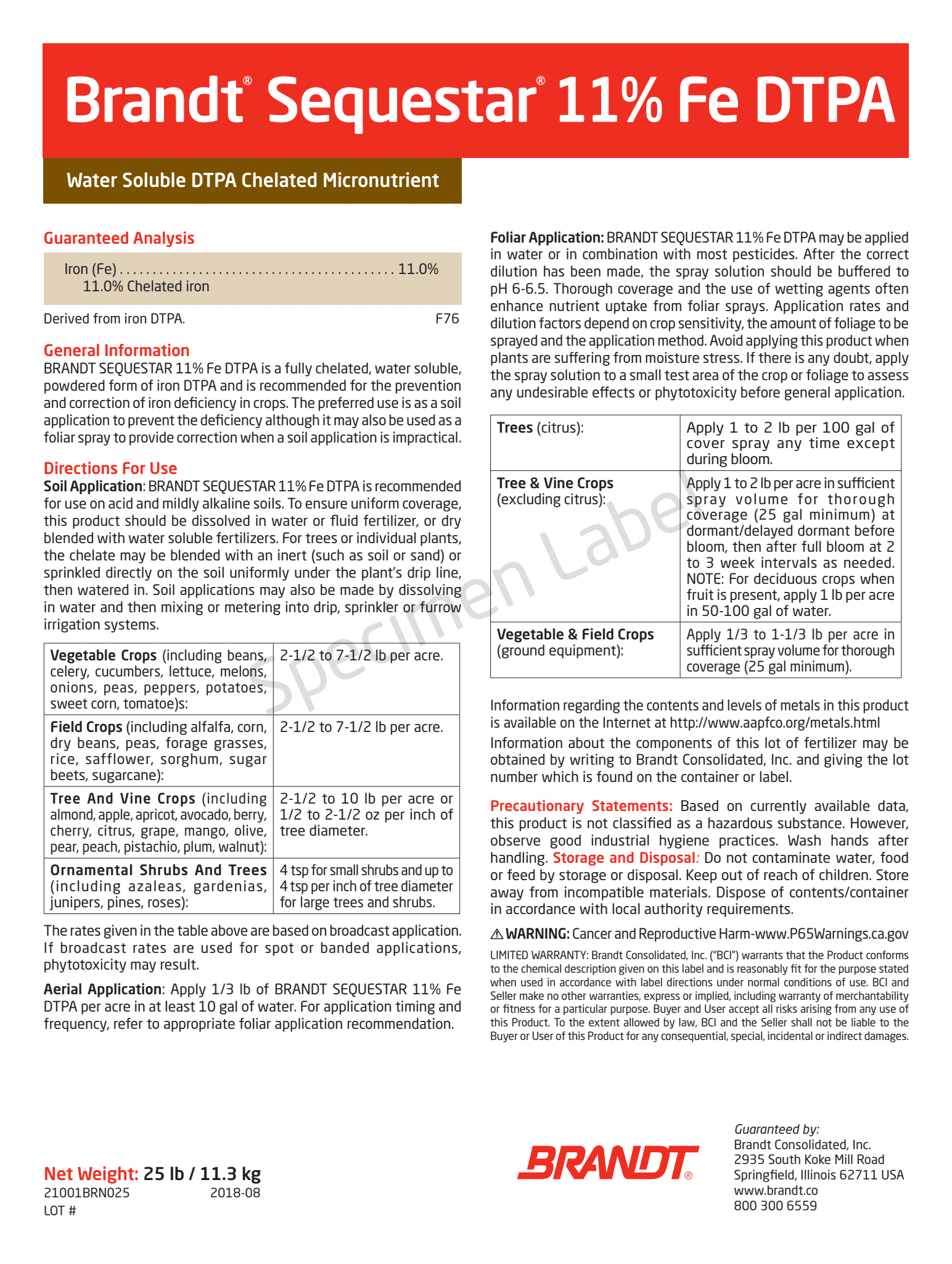 BRANDT Sequestar® 11% Fe - DTPA Microgranule