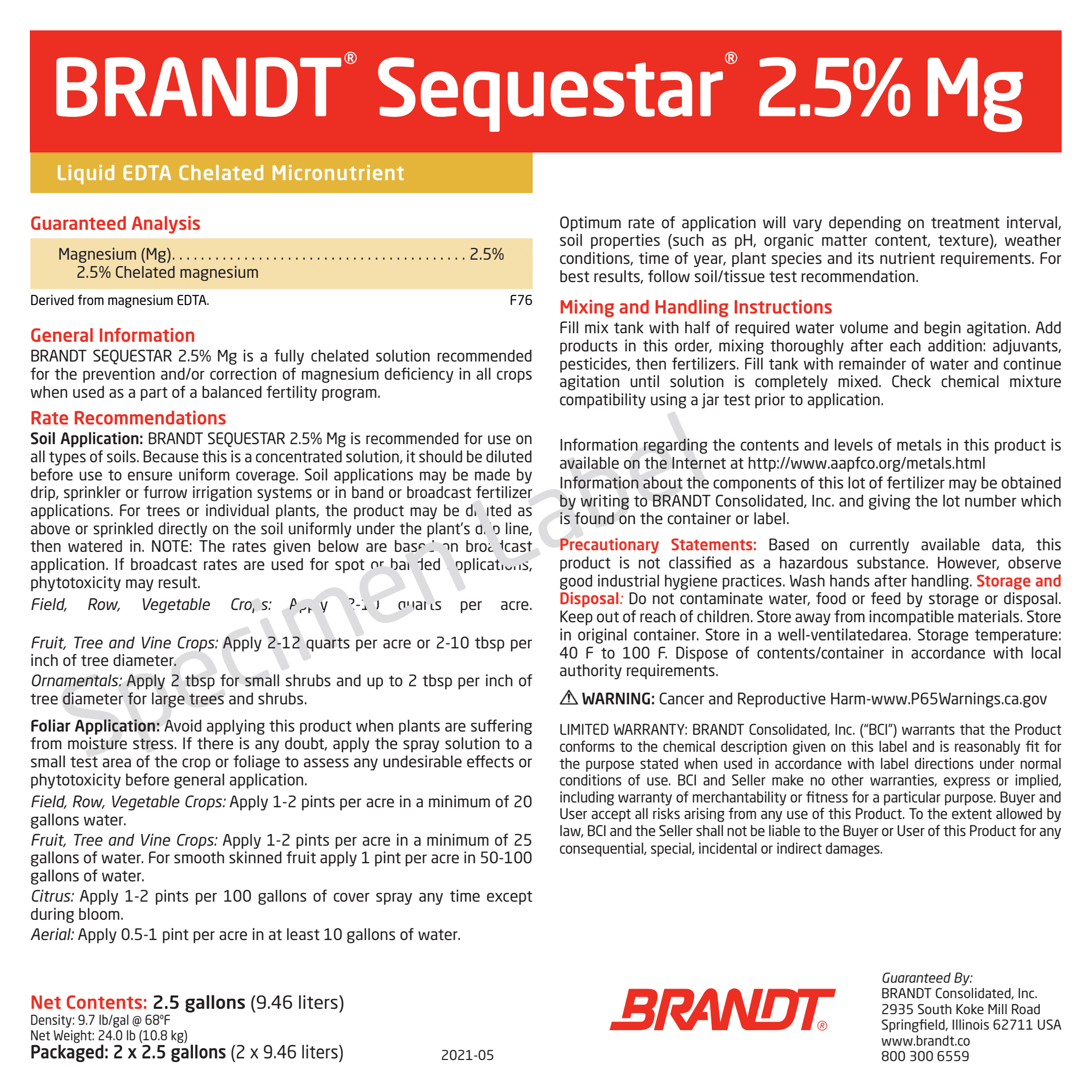 BRANDT Sequestar® 2.5% Mg - Solution EDTA Liquid