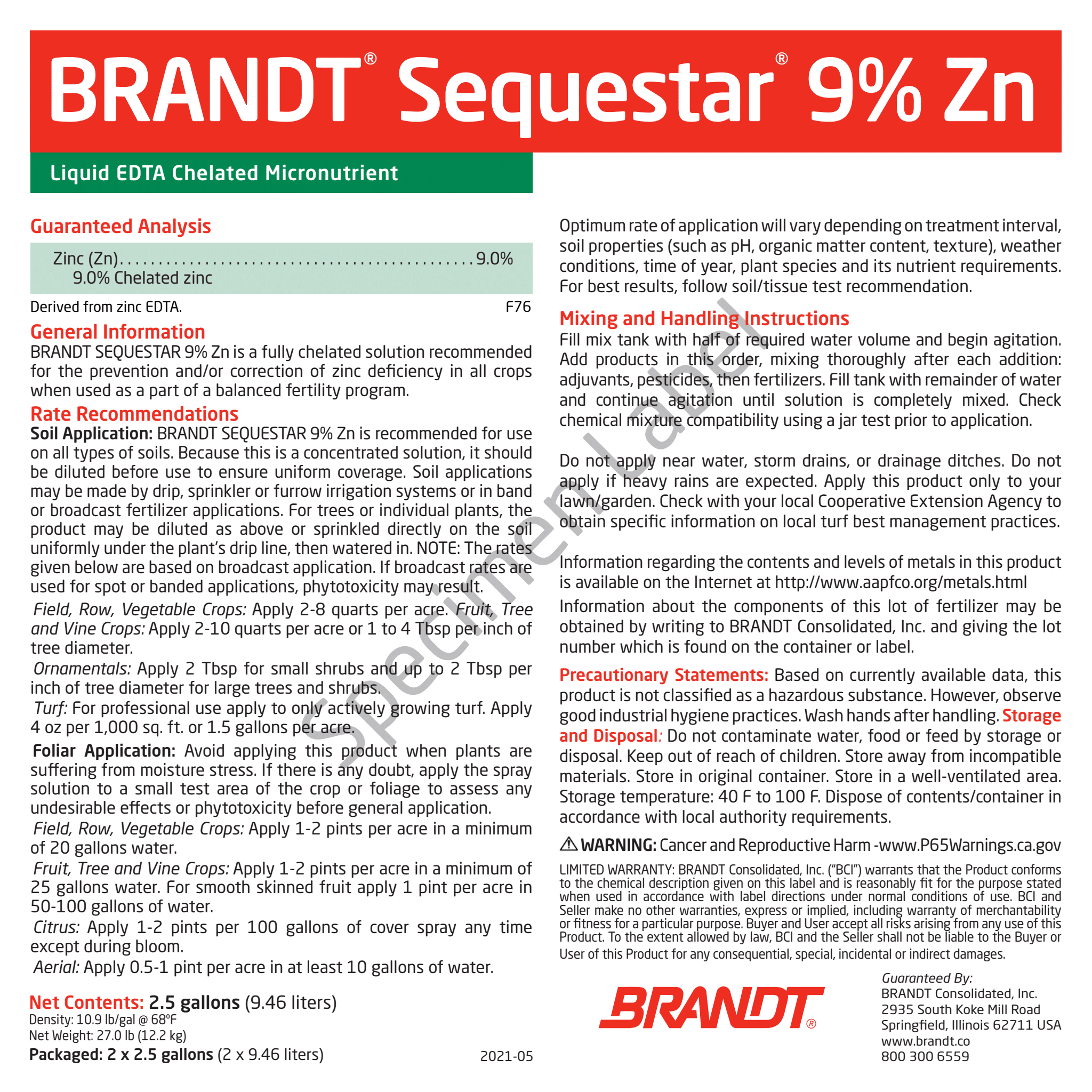 BRANDT Sequestar® 9% Zn - EDTA Liquid