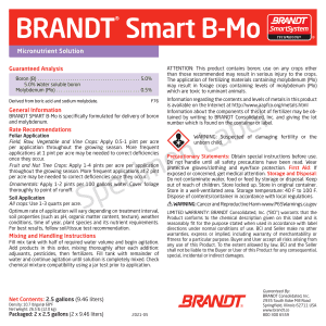BRANDT® Smart B-Mo - 5.0% B, 0.5% Mo BRANDT® Smart K B - 16.0% K2O, 2.5% B,0.2% Mo,