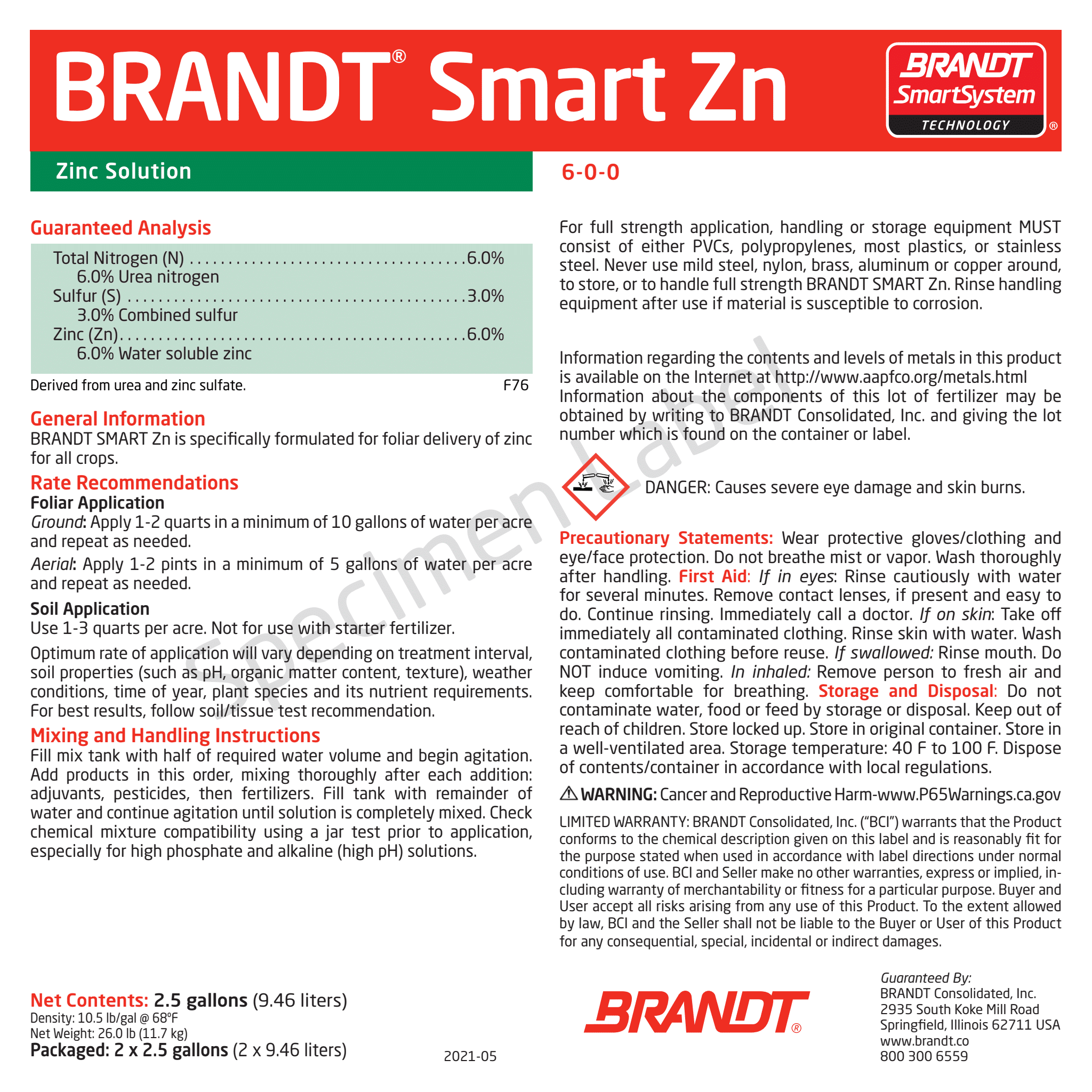 BRANDT® Smart Zn - 6% N, 3% S, 6% Zn