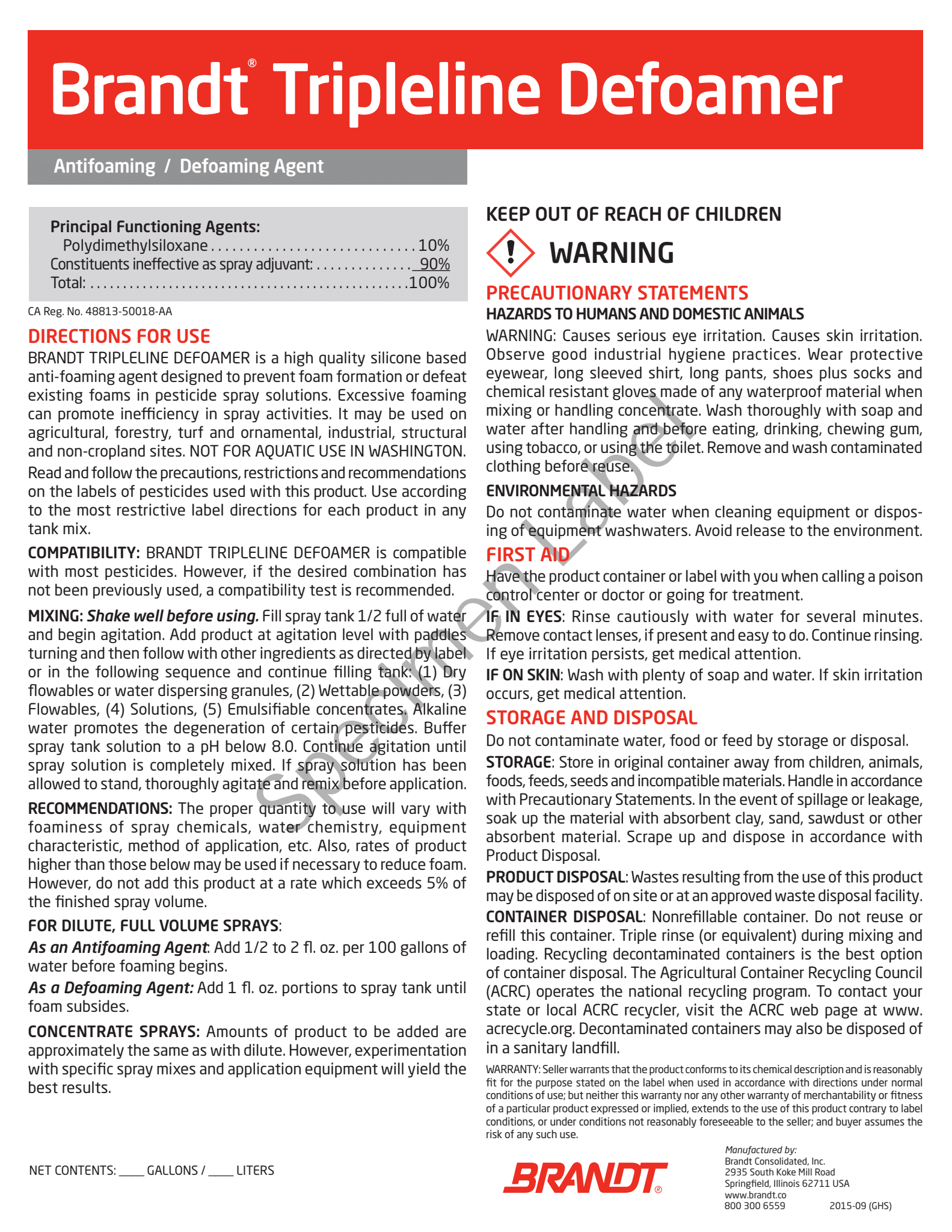 BRANDT Tripleline Defoamer