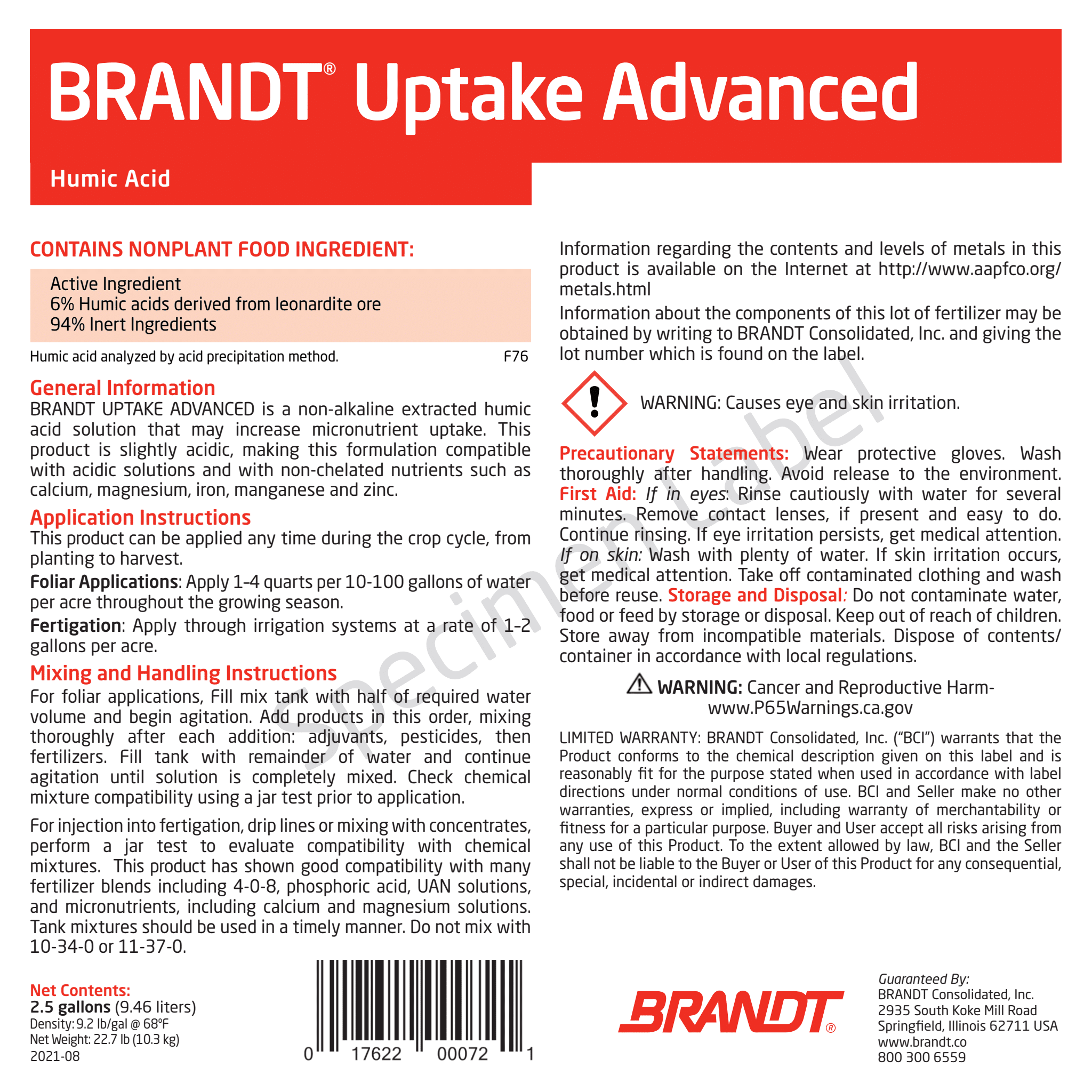 BRANDT Uptake Advanced (6% Humic Acid)