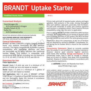 *BRANDT Uptake Starter (4% N, 1% K, 4% S, With 10% Humic Acid)
