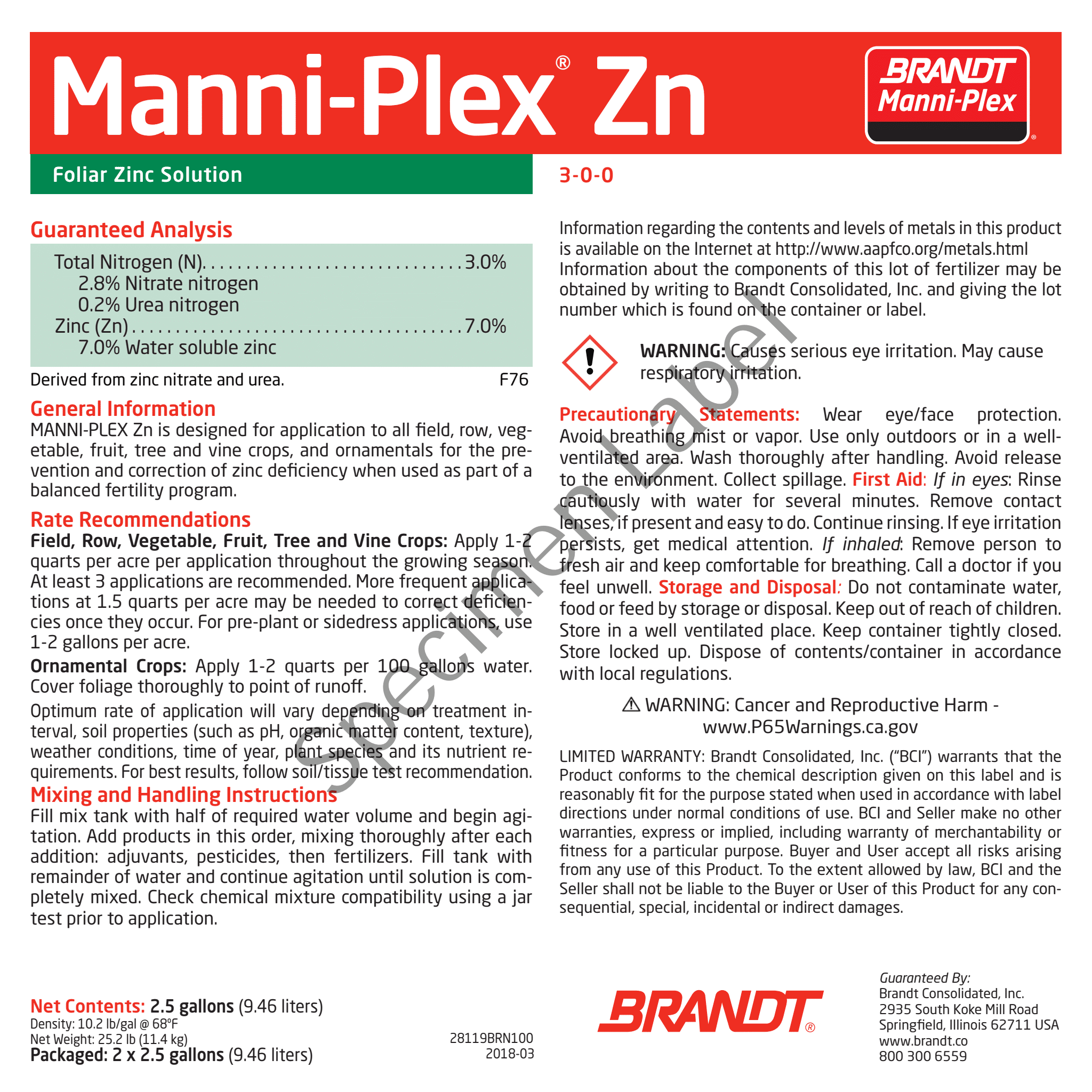 BRANDT Manni-Plex® Zn (3-0-0) - 7.0% Zn